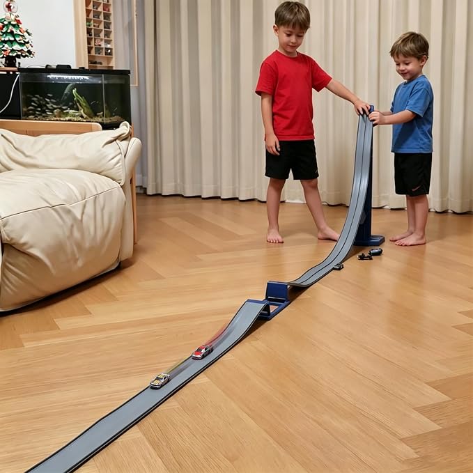 FateGo Gravity Car Track Set with Jump Track Pieces, Dual-Lane Die-cast Car Track Toy Compatible with 1:64 Diecast Cars