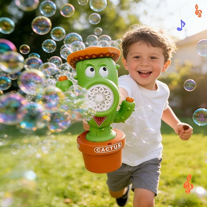 Cactus Bubble Machine, Automatic Rechargeable Bubble Blower for Kids with Handheld,Lights and Music, Dancing Cactus Toy Bubble Maker for Bathtub Bath,Outdoor Birthday Wedding Party
