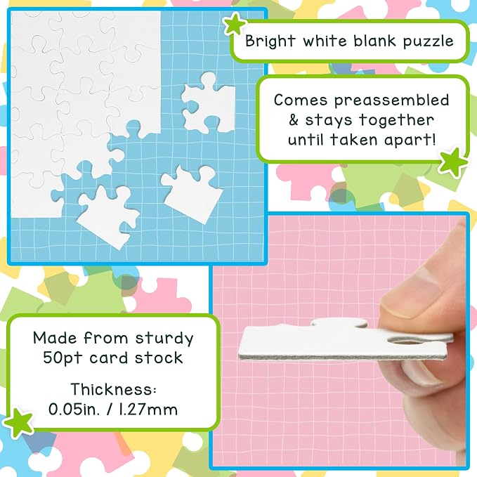 Hygloss 8 Blank Jigsaw Puzzles with Envelopes – 5.5 x 8 Inch, 28 Pieces Each – DYI Party invites, Perfect for Decorating, Kids' Activities, Arts & Crafts or Party Favors