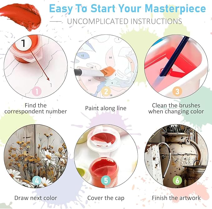 WUDWL Paint by Numbers for Adults and Kids, Painting by Number Kits On Canvas, Number Artist Paint by Number Kit Funny Flower Without Frame DIY Oil Painting Acrylic Paints, Home Wall Decor, 12x16in