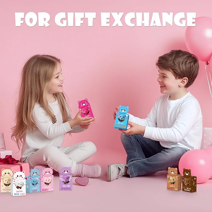 Sofier Valentines Day Gifts for Kids Classroom 27 Pack Valentines Card Boxes with Heart Window Mini Animal Toys Bears Keychains Bulk for Boys Girls Party Favor School Teacher Student