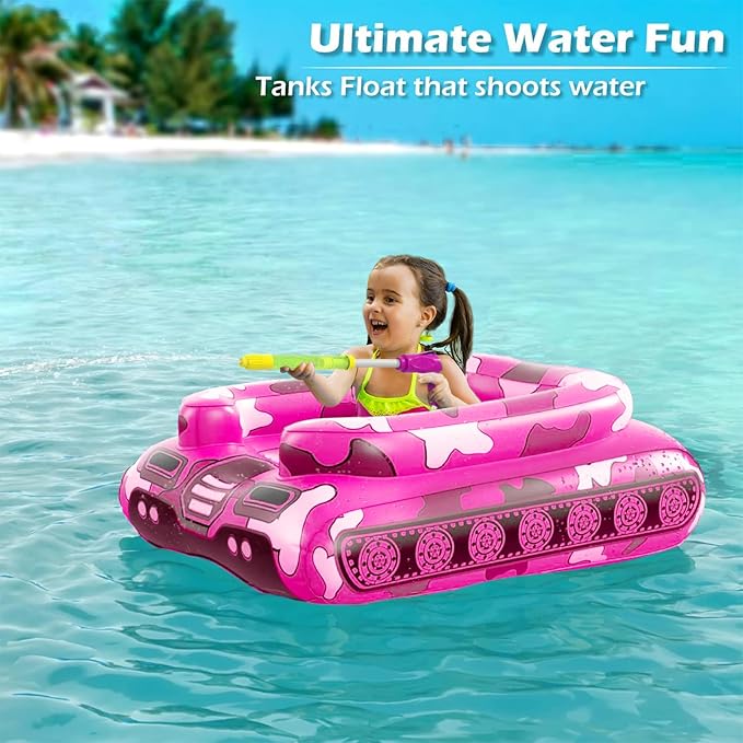 Tank Pool Floats Kids Adults - Jasonwell Inflatable Pool Floaties Swimming Pool Tank with Water Cannon Gun Swim Floaty Rafts Lake Beach Party Pool Toys for Boys Girls Toddlers Kids Adults (Rose, M)