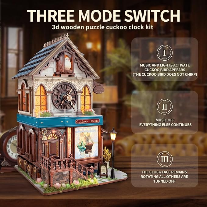 3D Wooden Puzzles for Adults DIY Mini House Model Kits to Build, Room Home Decor 3-d Puzzle Wooden Clock Craft Kits Miniature House kit Gifts for Family, Friends- Cuckoo House (SQ-61)