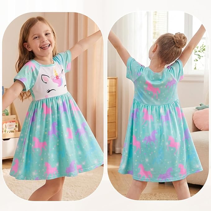Play Tailor Doll and Girl Matching Nightgown Unicorn Outfit Pajamas Night Dress for Girls and 18" Dolls Clothes