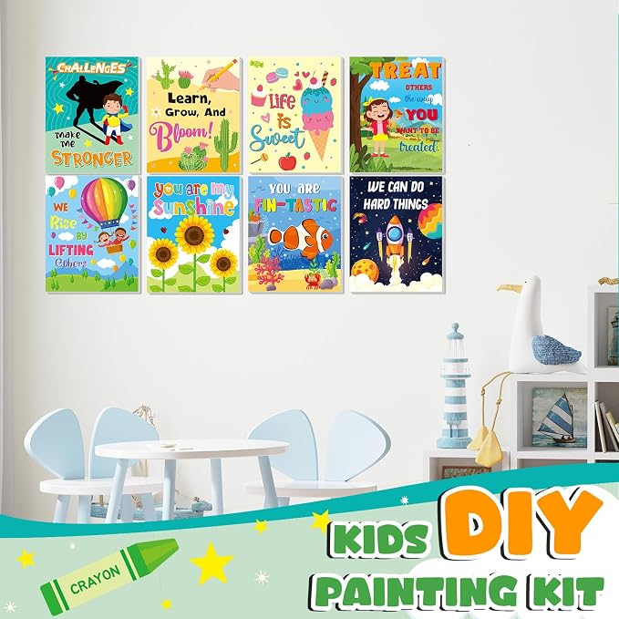 Ireer 12 Set Paint Party Set 8 x 10 Sip and Paint Kit Include 12 Printed Pre Drawn Canvas Panel, Wooden Easels, Palettes, Pots, Apron 36 Brushes for Adult Art DIY Party(Inspirational)