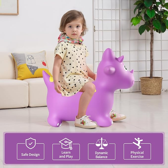 INPANY Bouncy Horse, Dinosaur Hopper Toys for Boys, Gifts Toy for Kid | Eco-Friendly PVC, Low Center Gravity, Cute Cartoon Design, Load 100 Lbs, Learn & Exercise & Active Fun, Gifts for 1-3 Kids