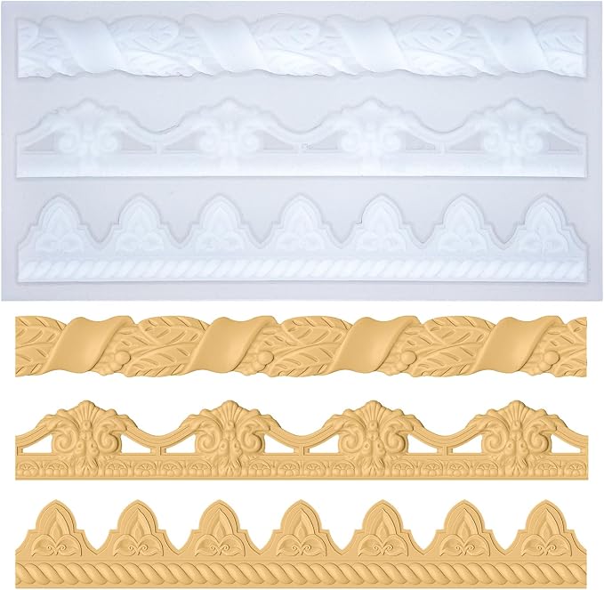 Art Molds for Polyclay Air Dry Clay Plaster Epoxy Resin Fondant Cake Decor 3 Border Trimmings