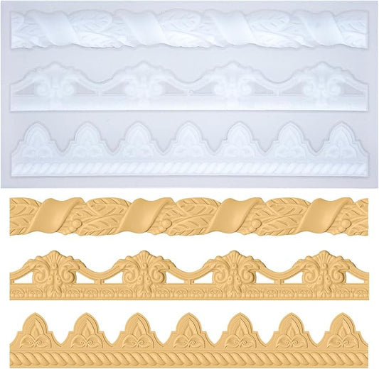 Art Molds for Polyclay Air Dry Clay Plaster Epoxy Resin Fondant Cake Decor 3 Border Trimmings