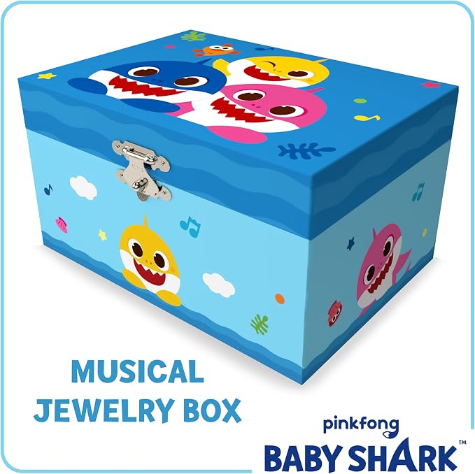 Baby Shark Jewelry Box for Girls Musical Jewelry Box with Spinning Baby Shark Figurine, Baby Shark Toys for Kids Ages 3-5