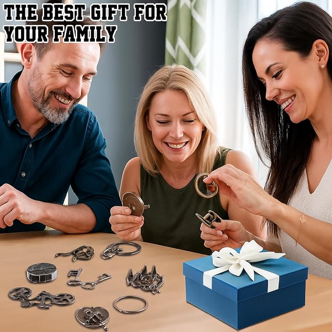 Wettarn 9 Pcs Metal Brain Teaser Puzzles 3D Steel Puzzle Set for Adults IQ Logic Challenge Disentanglement Unlock Interlocking Games Smart Logic Test Toys for Adults Mind Challenge(Classic Style)