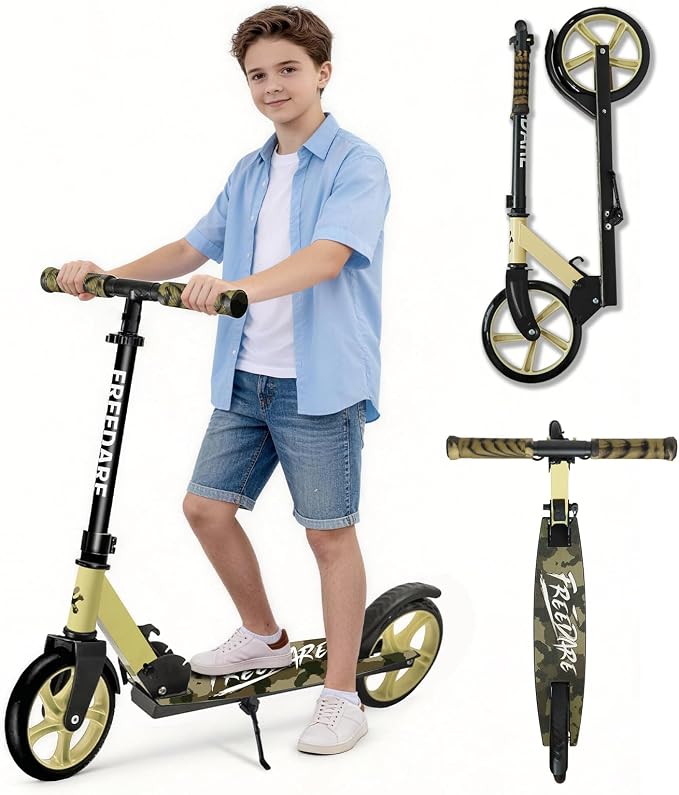 FREEDARE Kick Scooter for Kids & Adults Ages 8+, Foldable Teen Scooter with 2 Big 8-inch Wheels and 4-Level Adjustable Handlebar, Max Load 220 LBS