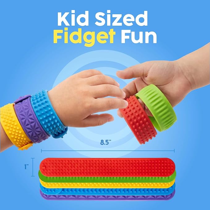 BUNMO Textured Sensory Slap Bracelets for Kids, 6 Pack – Silicone Fidget Bracelets for Boys and Girls, Wearable Sensory Bracelet Toy for Everyday Play, Ages 3+