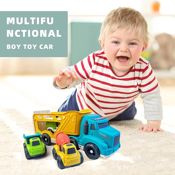 Aigitoy 4 in 1 Toddlers Truck Toys for 1 2 3 4 Year Old, Truck Toy Set Includes Dump Truck, Garbage Truck, Mixer Cement, No BPA, Phthalates, PVC, Birthday Xmas Gifts for Toddlers,Outdoor Toys for Kid