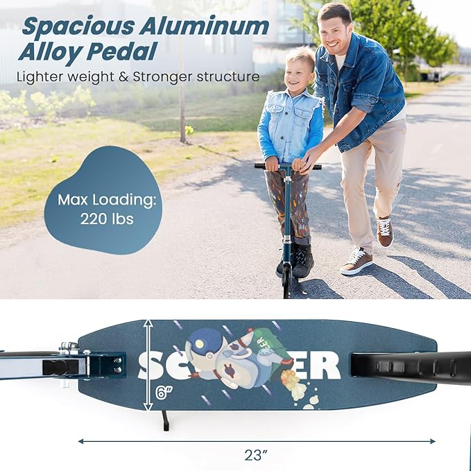 HONEY JOY Kick Scooter, 220 LBS Folding Lightweight Outdoor Scooter w/ 3 Adjustable Height, 7’’ Big Wheels, Aluminum Frame, Kickstand, 6’’ Anti-Slip Deck & Rear Brake, for Kids Teens Age 8+