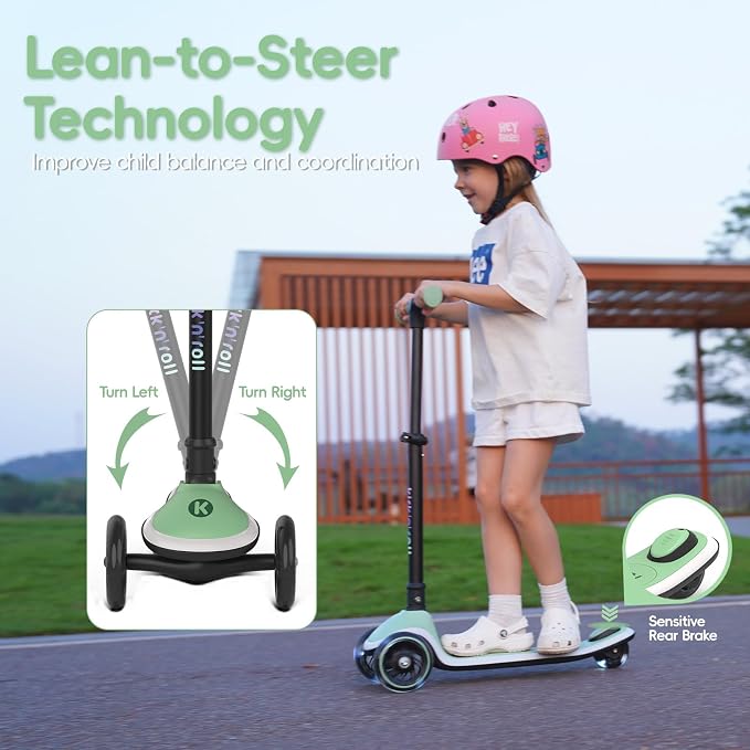 Kicknroll Toddler Scooter 3 Wheel Kids Kick Scooters with Dynamic Light-Up Non-Slip Deck & LED Wheels, 4 Adjustable Height, Foldable, Lean-to-Steer Design for Girls Boys Ages 3-8 Max 110 Lbs