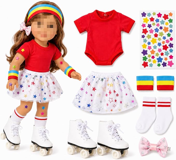 Kajaia 8 Pcs Doll Clothes 18 Inch Doll Clothes and Accessories Dress Flip Flops Hat Outfit Swimsuit Accessories for 18 Inch (Colorful, Star)