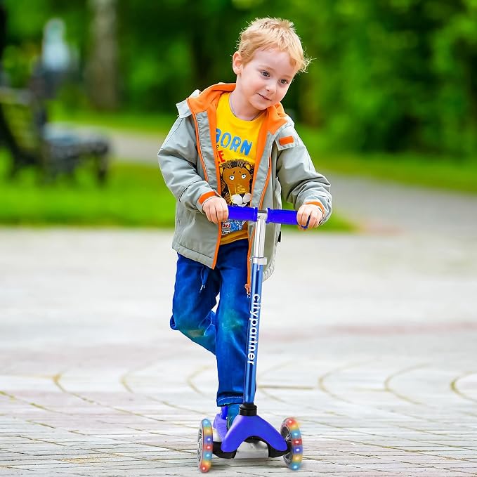 Kids Scooter, Children and Toddler 3 Wheel Kick Scooter for Boys & Girls Ages 2-5, LED Lighted Wheels and 3 Adjustable Height Handlebars, Lean-to-Steer