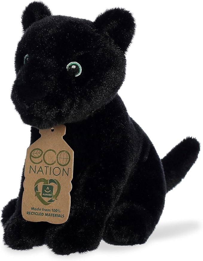Aurora® Responsibly Made Eco Nation™ Panther Stuffed Animal - Ideal for Playtime Adventures - Perfect for Birthdays or Just Because - Black 7.5 Inches