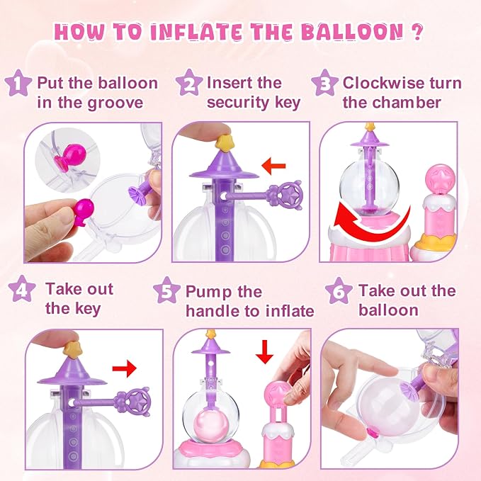 BTEC 195PCS DIY Princess Magic Balloon Craft Kits, Sticky Balloon Maker Toy with Pump & Bouncy Balloons & 3D Stickers & Accessories, Christmas Activity, Birthday Toy Gifts for Kids Boys Girls Ages 3+