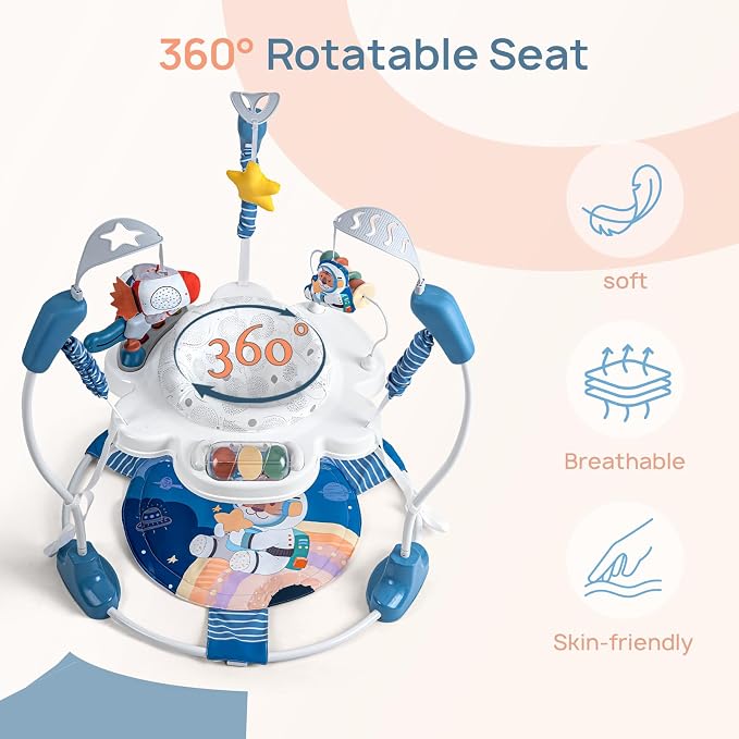 Baby Activity Center, Baby Jumper Activity Center with Music, Interactive Toys, 360° Rotating Seat, 3 Adjustable Heights, Infant Activity Jumper for 6+ Months (Space Tiger)