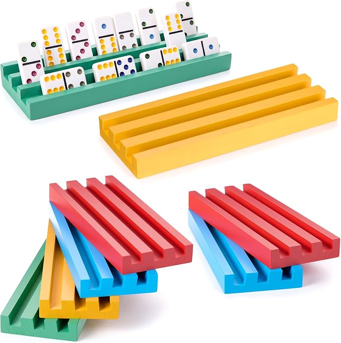 Soulchen Multicolor Wooden Domino Racks Set of 8, Wood Domino Tiles Trays Holders Organizer for Mexican Train Classic Board Accessories, Dominoes Not Included (7.1 x 2.8 Inch)