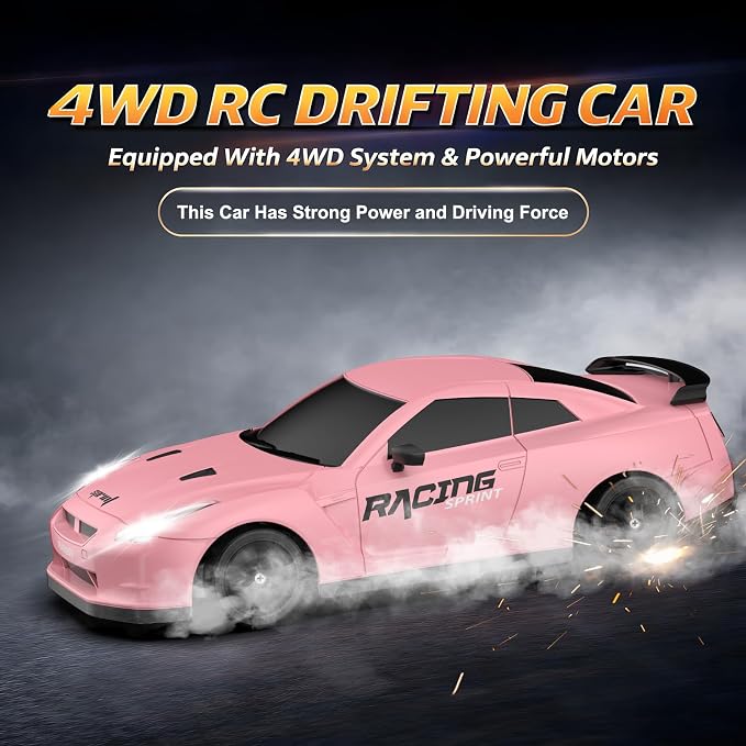 Remote Control Car RC Drift Car 2.4GHz 1:24 Scale 4WD 15KM/H High Speed Model Vehicle with LED Lights Drifting Tire Racing Sport Toy Car for Adults Boys Girls Kids Gift 2Pcs Rechargeable Batteries