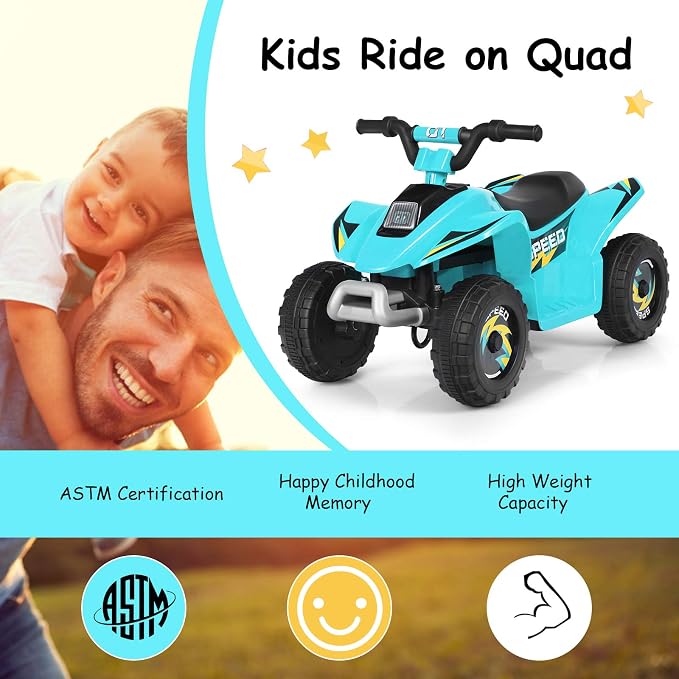 Costzon Kids ATV, 6V Battery Powered Electric Quad, Forward/Reverse Switch, Rear Wheeler Motorized Ride On Mini Vehicle Car for Toddlers Boys Girls, Ride on ATV (Blue)