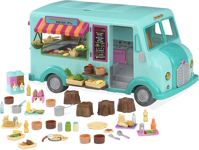 Li'l Woodzeez – Honeysuckle Sweets Food Truck with 89 Pieces Toy Set, Ice Cream Machine & Kitchen Accessories, Miniature Play Food, Collectible Toys for 3+ Years