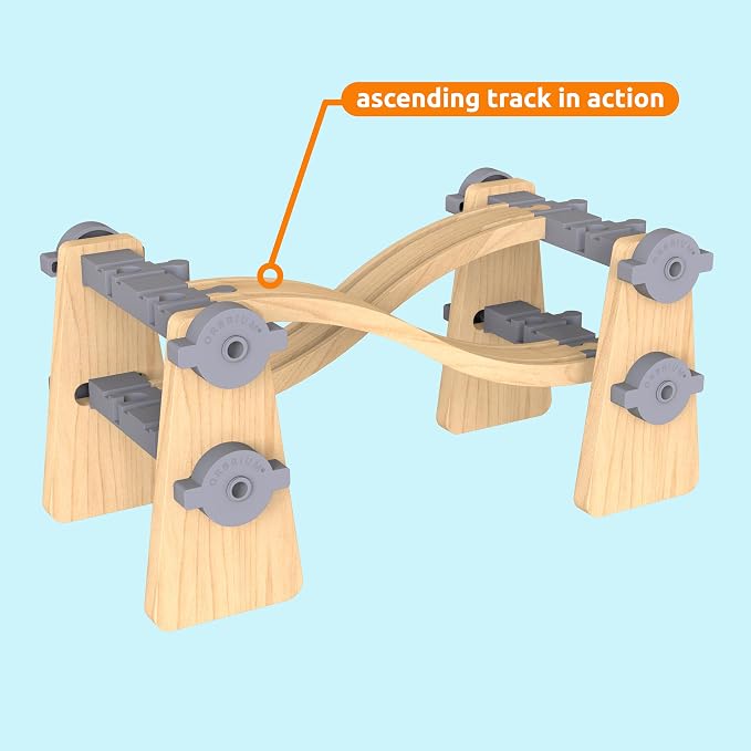 ORBRIUM Premium Wooden Train Ascending Tracks, Pack of 8 Wooden Train Tracks Accessories for Toy Train Set Compatible with All Major Railways Thomas, Brio, IKEA, Melissa and Doug