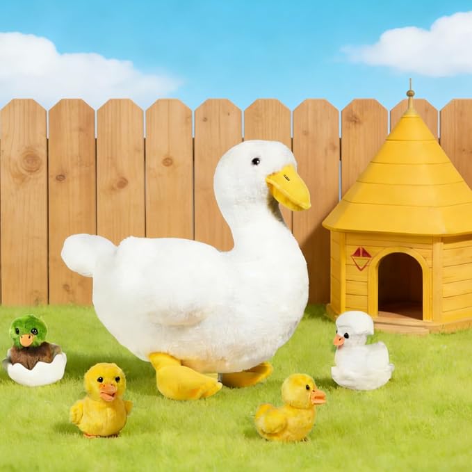 Youthfuljive 7 in 1 Duck Stuffed Animal Plush Duck Toys for Kids Toddlers, 12" Mommy White Stuffed Duck Plush Toy with 4 Baby Ducks Ducklings Eggs Duck Plushie Pillow for Birthday Farm Party