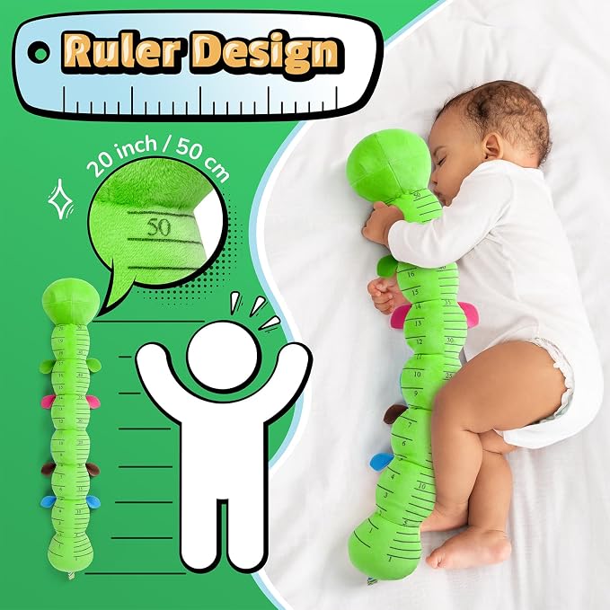 LIGHTDESIRE Baby Toys 6-12 Months Musical Caterpillar,Stuffed Animals Infant Toys 0-6 Months Sensory Toy with Ruler Design,Crinkle&Ring Bell,Baby Teething Toys Tummy Time Birthday Shower Gifts