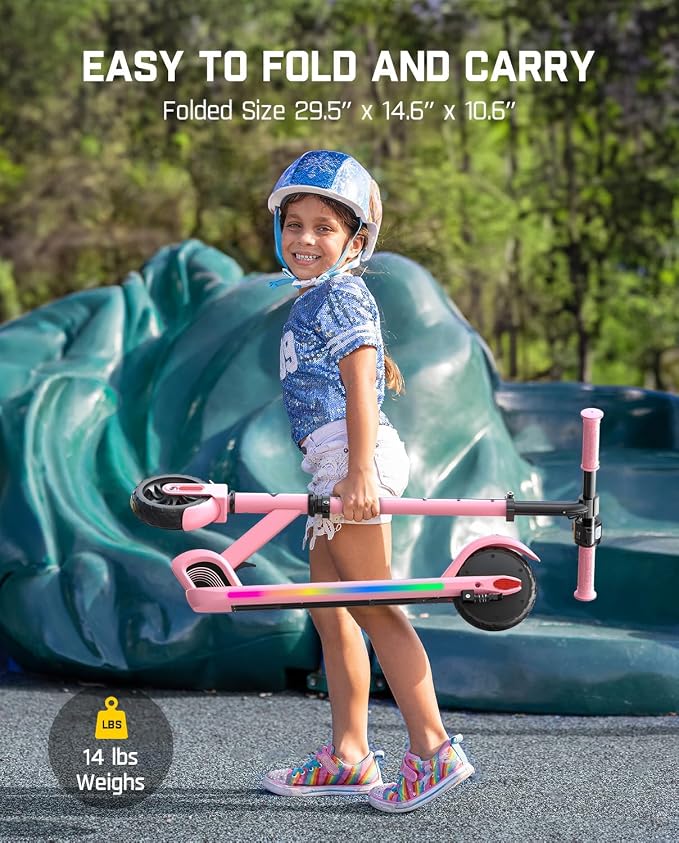 FanttikRide C9 Pro Kids Electric Scooter Ages 8-12, Colorful Rainbow Lights, E-Scooter for Kids 3.9-5.2 ft, 132 lbs, 5 Miles Range, Up to 40 min Ride Time, 5/8/10 MPH, 3 Adjustable Heights