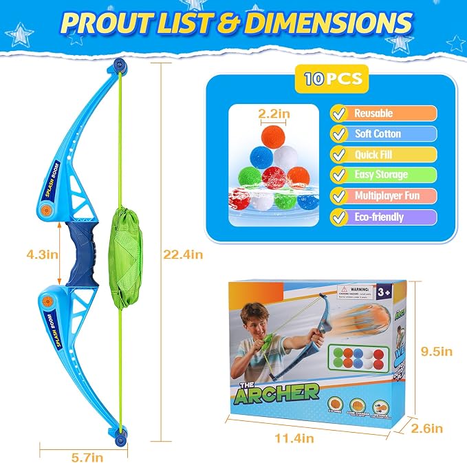 SUPER JOY Reusable Water Balloons Water Toys for Kids, Water Balloon Bow Launcher With 10 Reusable Water Balls for Outdoor Toys, Pool Beach Backyard Water Bomb Toy Summer Water Toy for Boys and Girls