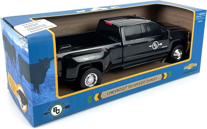 Big Country Toys Realistic Chevrolet Silverado Dually Truck Toy & Trailer Hitch, 1:20 Scale Farm Toys for 3 Year Old Boys