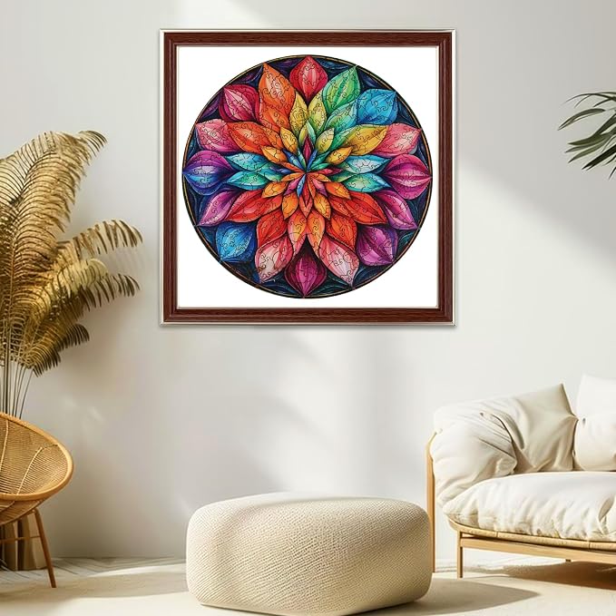 Ixfyloop Mandala Puzzles for Adults, Wooden Puzzles for Adults, Wood Puzzles Adult Unique Shaped Lotus Puzzle 500 Pieces, Wooden Jigsaw Puzzles for Adults Birthday Gift 16.1x16.5 in