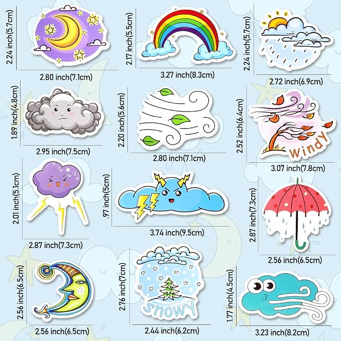 QTL Weather Stickers for Kids Students, Weather Party Supplies, Waterproof Vinyl Stickers for Water Bottles and Laptop, 50PCS