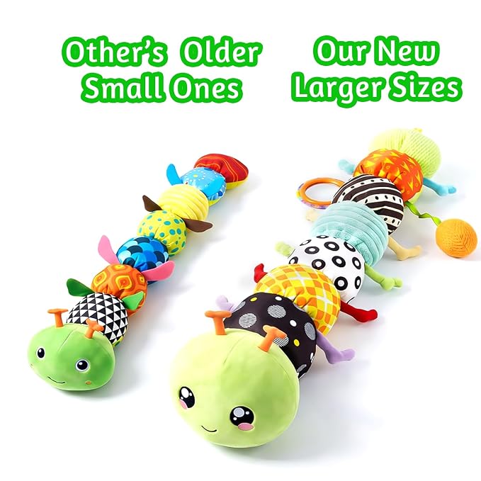 2026 Soft Plush Caterpillar Baby Musical Toy for 0-12 Months Newborn Tummy Time Training, Infant Sensory Stuffed Doll with Rattle, Crinkle Paper & Mirror, Unisex Baby Shower Gift for Boys Girls