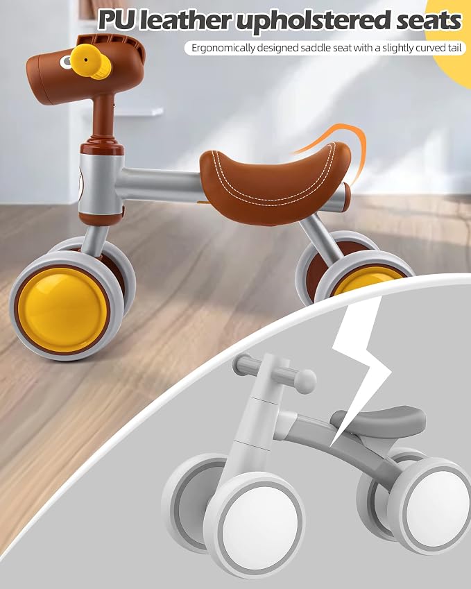 PerKidern Baby Balance Bike for 1-2 Year Old Boy Girl, Balance Bike for 12-24 Months 4 Wheels Toddler Balance Bike, Baby Bike 1+ Years Toy First Birthday Gifts