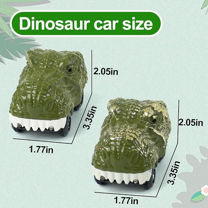 BEMITON Pack of 2 Dinosaur Car Toy - Birthday Gifts for 3 4 5 6 7 Year Old Boys Kids, Replacement Track Car with LED Light Up - Dino Accessories Compatible with Race Track Building Kits