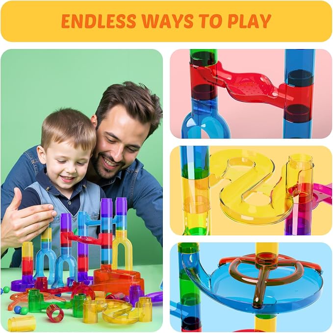 MaxTronic Marble Run Kit for Kids,Upgrade Marble Maze Kit 16mm Marbles 109pcs Building Blocks STEM Learning Toys Christmas Birthday Gift for Kids Aged 3-12