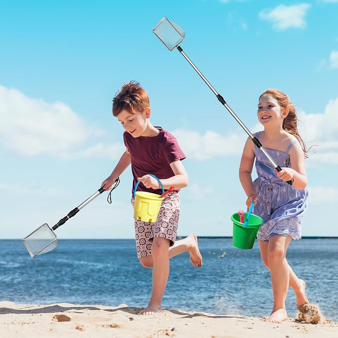 2 PCS Beach Mesh Shovel Sand Sifters, [50% Larger] Summer Enlarged Shark Tooth Sifter for Shell Collecting, Filter Sand Scooper Beach Tools for Adults and Kids