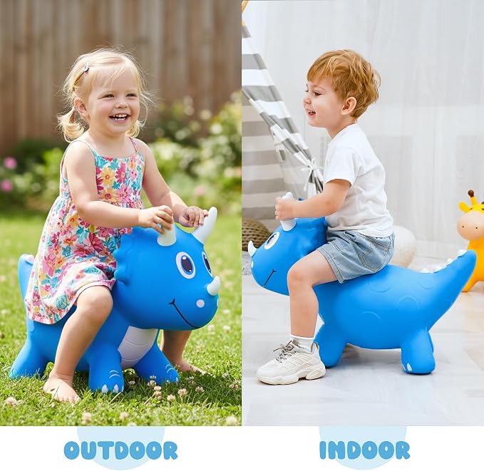 Kids Dinosaur Bouncy Animal Toys, Inflatable Triceratops Bouncer, Ride on Bounce Hopper, Indoor Outdoor Activity Birthday Gift for 18 Months 2 3 4 Years Old Boys
