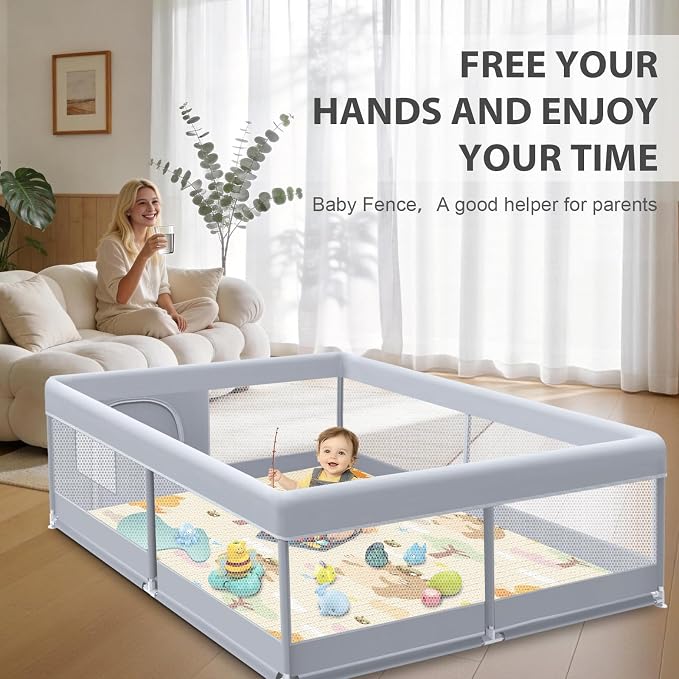 XVISHX Baby Playpen with Mat, 50 x 50 Inch Play Pen Playards, Playpen for Babies and Toddlers, Baby Playard for Indoor & Outdoor Active Center Game Fence, Skin-Friendly Fabric and Soft Breathable Mesh