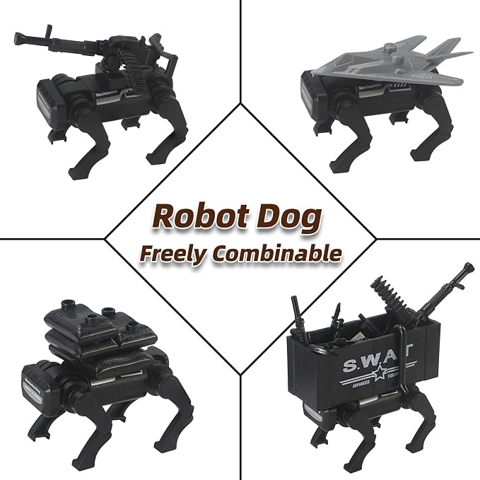 SWAT Military Weapon Pack Building Block Set City Police Accessories | Black Tactical Gear with Robot Dog Drones Inflatable Boat Motorcycle Toy Kit for Kids Ages 4+