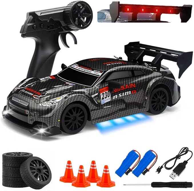 RC Drift Car, 1:24 Scale Remote Control Vehicle for Kids,2.4GHz 20KM/H 4WD High Speed RC Cars with LED Light, Two Batteries & Drifting Tires Racing Sport Toy Cars for Adults Boys Girls Kids 8601BK