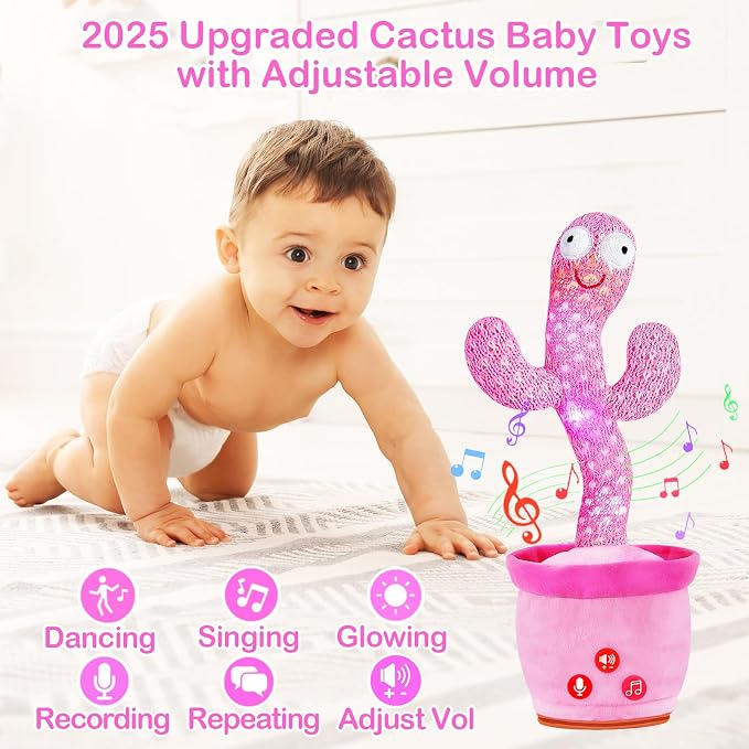 River Mill Rechargeable Dancing Talking Cactus Toy, Singing Cactus Baby Toy that Talks Back, Educational Baby Toys 18 Months+, Learning Toys for Babies Toddlers Infant, 1 Year Old Girl Gifts