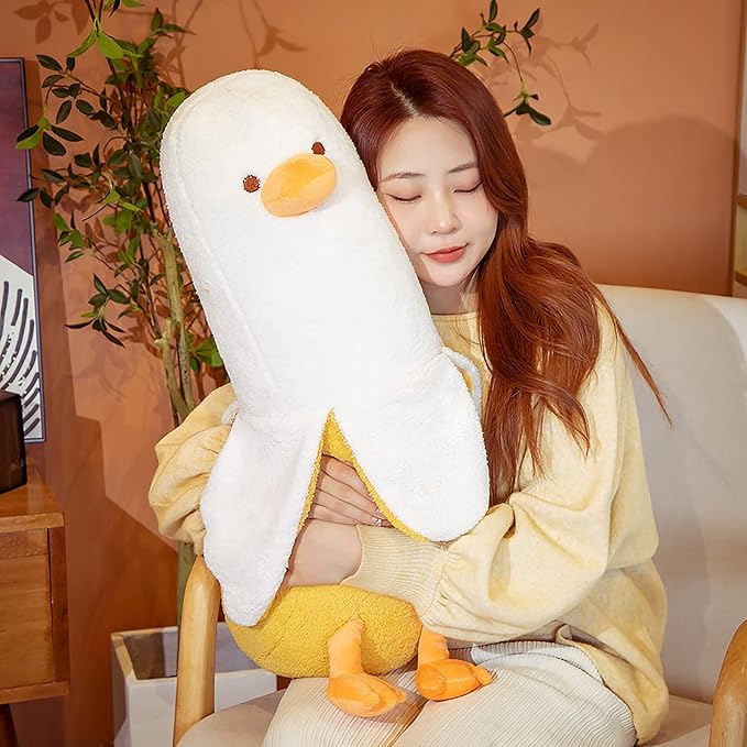 PEACH CAT Banana Duck Plush Toy Cute Plushie Hugging Plush Pillow Duck Stuffed Animal for Girls and Boys Yellow 19.7"