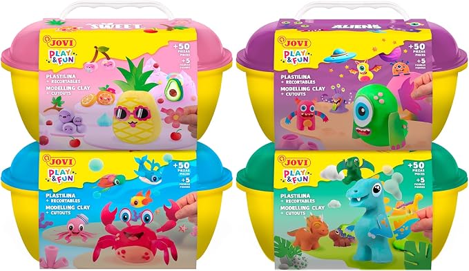 Jovi - Play&Fun Aliens, Character kit for Children with Modeling Clay | Includes Cutouts, 24 Non-Drying Clay Sticks and Tools to Create Monsters and Aliens, DIY kit for Kids