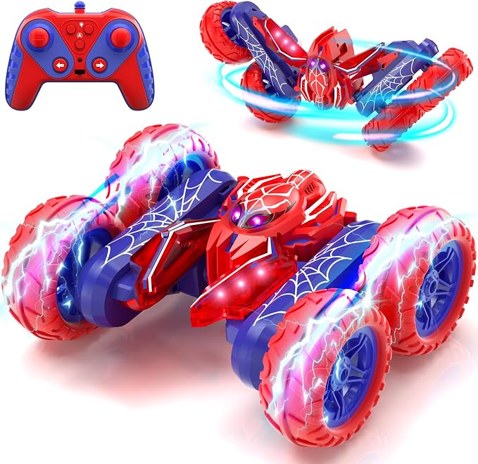 Spider Remote Control Cars for Boys 4-7, 360° Spinning RC Stunt Car with 2 Batteries Cool Lights Toys Birthday Gift for Boys 4 5 6 7 8 9 10 11 12 Year Old