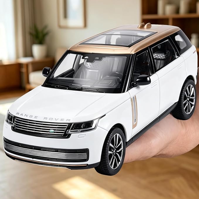 Toy Car Model 1/24 Diecast Cars Compatible with Land Rover Range Rover Off-Road SUV Collect Model Car Kits for Adults and Boys Metal Toy Cars for Kids Age 3+ Pull Back Cars with Light and Sound（White）